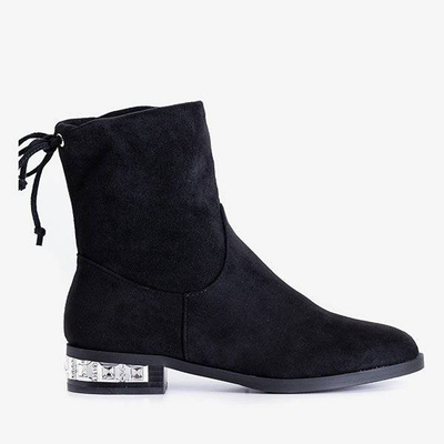 OUTLET Bottines noires à talons plats avec décorations Teodorana - Chaussures