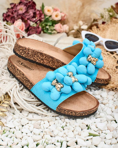 Royalfashion Tongs pour femmes avec oursons et fleurs dorés Isaralle