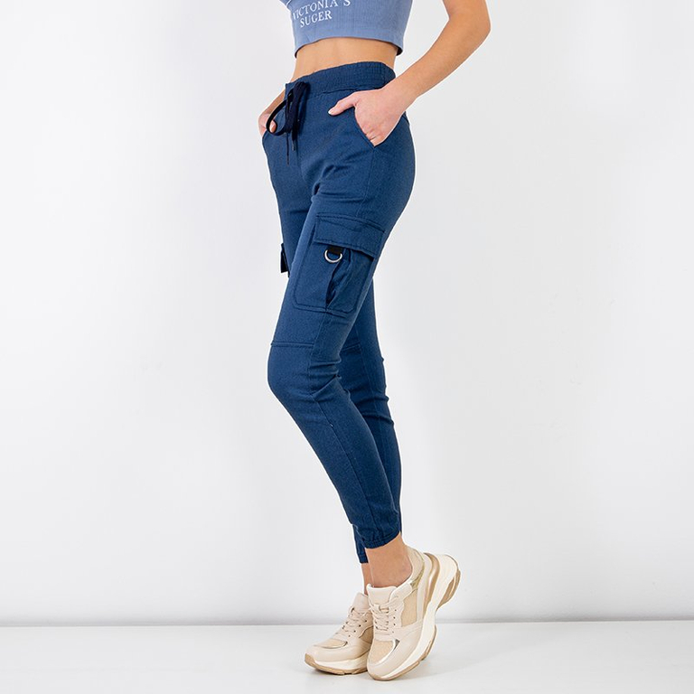 Pantalon cargo femme bleu marine avec poches - Vêtements