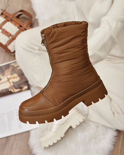 Royalfashion Bottes à talon plat Tainve pour femme en couleur camel