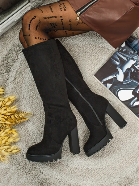Bottes hautes pour femmes en éco-daim à talons épais GaleNest
