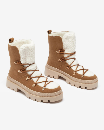 Royalfashion Bottes de trappeur isolées en peau de mouton pour femme, couleur camel Lery Walk