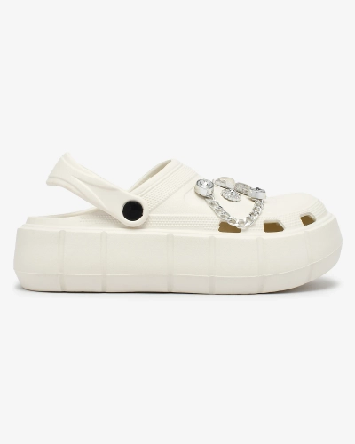 Royalfashion Tongs ajourées blanches pour femme avec ornements en zircon Afuccia