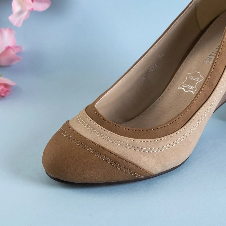 Escarpins compensés femme marron et beige Linnea - Chaussures