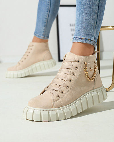 Bottes de sport lacées pour femmes crème avec embellissements Tamti - Chaussures