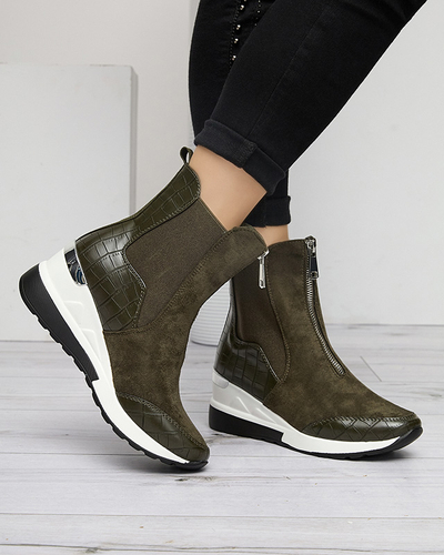 Baskets hautes pour femmes vert foncé avec gaufrage Looyis - Footwear