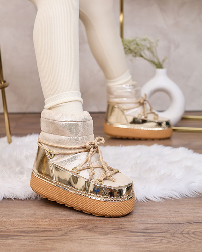 Royalfashion Bottes de neige à lacets dorés pour femme Yevnoie