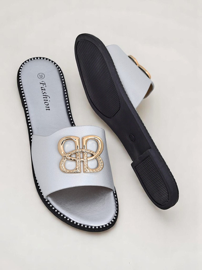 Royalfashion Claquettes plates pour femmes Aura Gold