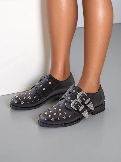 Royalfashion Chaussures plates pour femmes avec clous et boucles Goffel