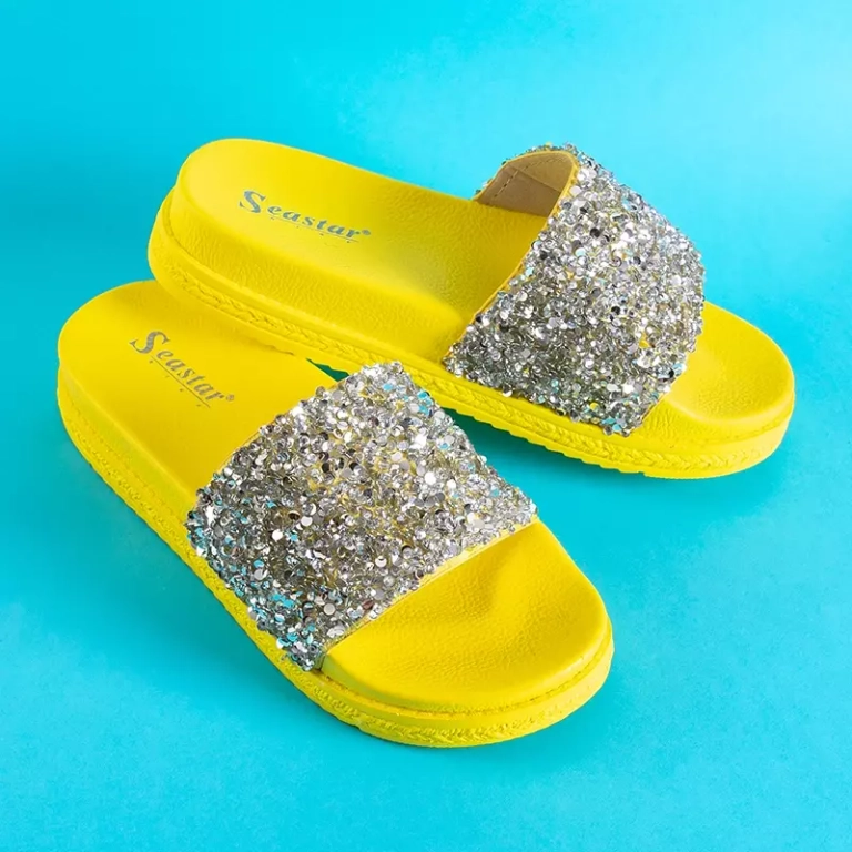 OUTLET Chaussons femme jaunes avec zircons cubiques Aisidora - Footwear