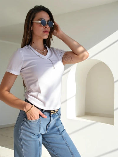 Royalfashion Haut cropped en coton pour femmes