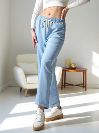 Pantalons de jogging larges pour femmes Royalfashion en viscose avec zirconia