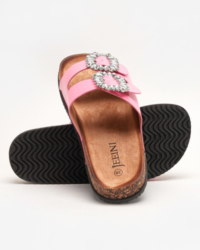 Chaussons femme fuchsia avec fermoirs décorés. Olimika - Footwear