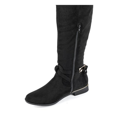 Bottes en éco-suède noir avec décor Cléopâtre doré - Footwear