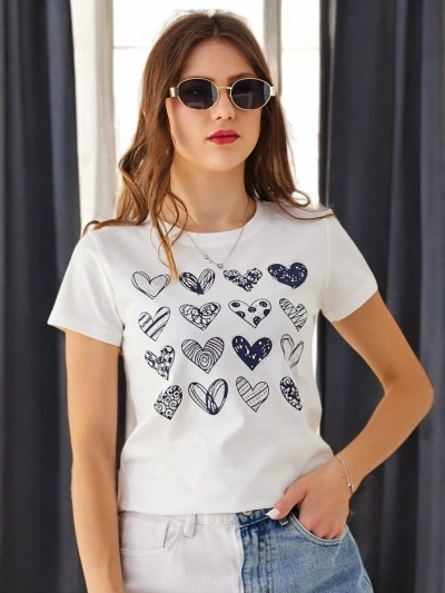 T-shirt en coton Royalfashion pour femmes A lot of Hearts