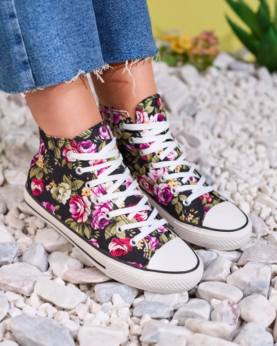 Royalfashion Baskets noires montantes pour femme à motif floral Soxic
