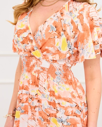 Robe longue femme orange avec motif tendance - Vêtements