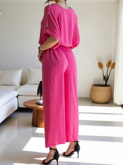 Ensemble décontracté Royalfashion pour femmes avec un blouse à manches courtes et un pantalon large