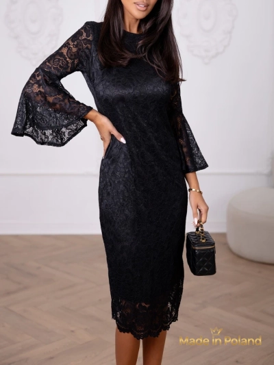 Robe midi en dentelle pour femmes à manches larges Holly Wow