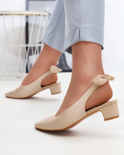 Escarpins femme beige avec gaufrage et nœud Olikasa - Chaussures