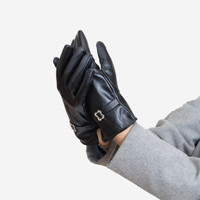 Gants classiques noirs en éco-cuir pour femmes avec boucle - Accessoires