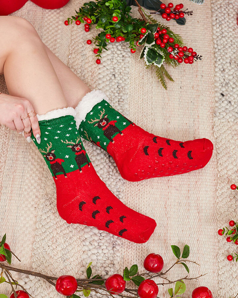 Chaussettes pour femmes rouges avec motif de Noël - Sous-vêtements