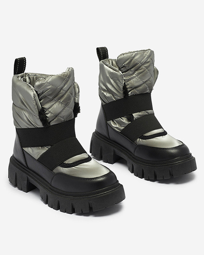 Bottes de neige pour femmes à semelle plate en noir-gris Ferory- Footwear