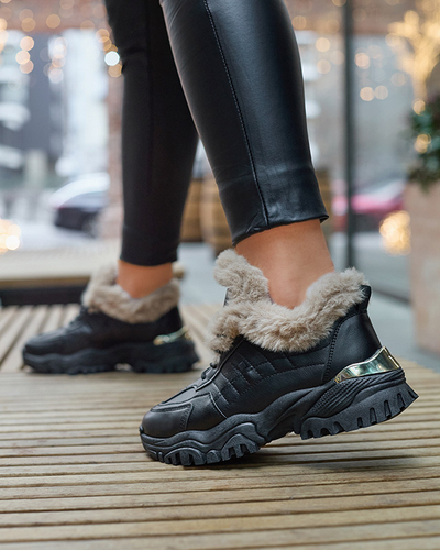 Chaussures de sport pour femmes noires avec fourrure Flixi - Chaussures