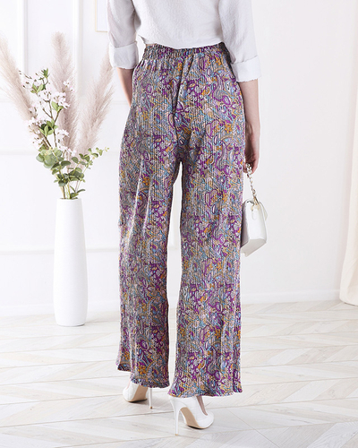 Pantalon à motifs pour femmes à jambes larges en violet- Vêtements
