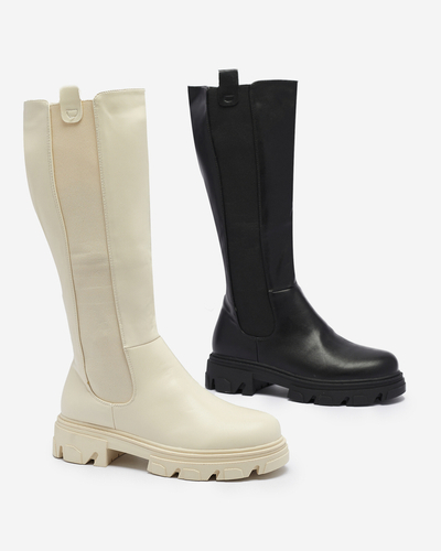 Bottes mi-mollets pour femmes crème Vebissa- Footwear