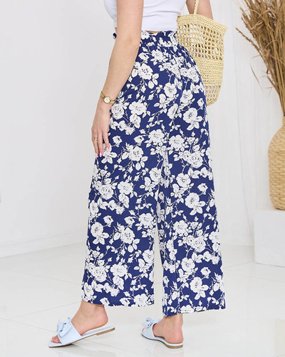 Pantalon palazzo à fleurs bleu marine - Vêtements