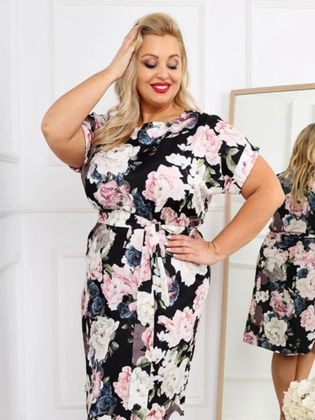 Robe mi-longue pour femmes Royalfashion avec manches courtes et nœud rose