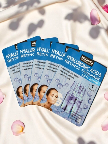 Haokali - Masque facial avec acide hyaluronique et rétinol - hydrate, revitalise et réduit les rides