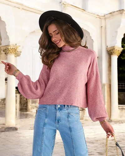 Pull à col roulé rose clair Vêtements