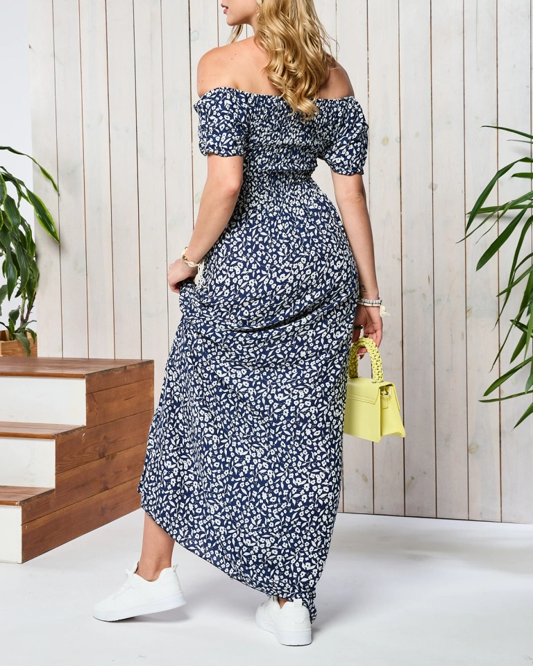 Robe midi bleu marine à motif floral pour femme - Vêtements