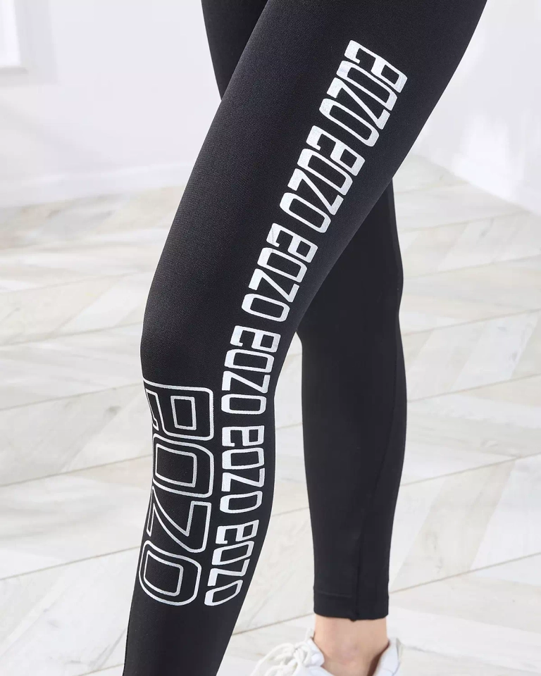 Ensemble de sport noir pour femmes avec inscriptions argentées ICON- Clothing