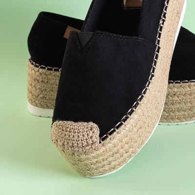 OUTLET Espadrilles femme noires sur plateforme haute Kentuki - Chaussures