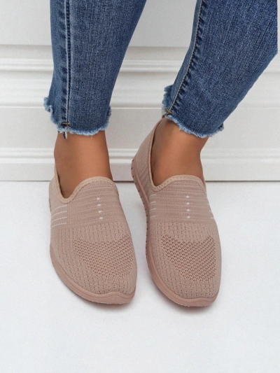Chaussures pour femmes Aelia roses en tissu, mocassins confortables à talons plats