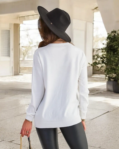 Royalfashion Pull blanc pour femme avec une encolure en cœur