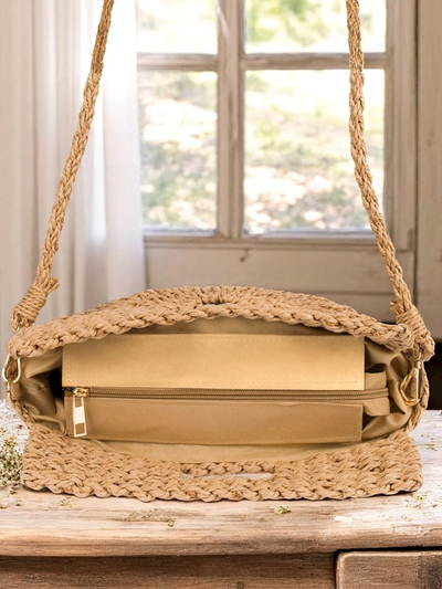 Royalfashion Petit sac à main en paille pour femme Mini Moon Straw