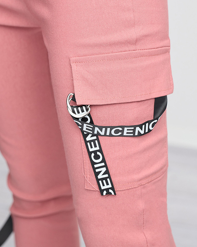 Pantalon cargo femme rose foncé avec ceinture - Vêtements