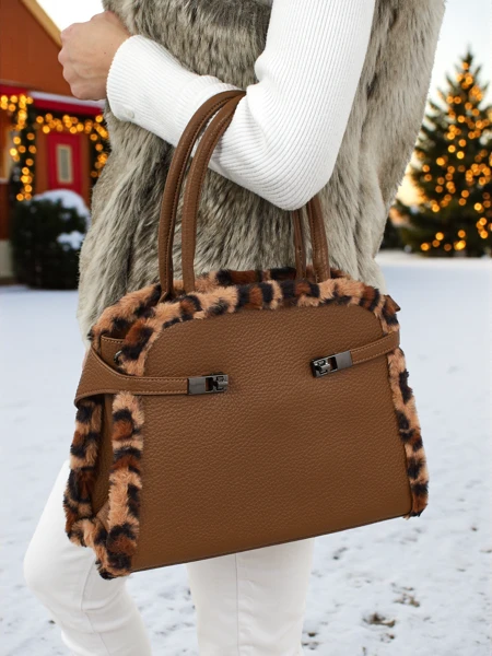 Petit sac à main pour femme en cuir écologique avec motif léopard Panthory