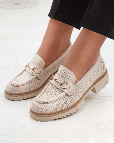 Mocassins ajourés crème pour femme avec chaîne Imerila - Chaussures
