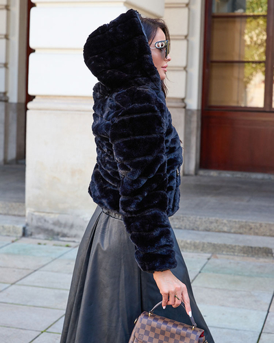 Royalfashion Veste femme double face avec fourrure en noir