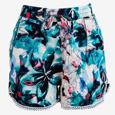 Short court femme turquoise avec fleurs - Pantalon 1
