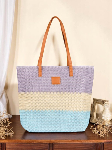 Grand sac en paille rayé pour femme Royalfashion