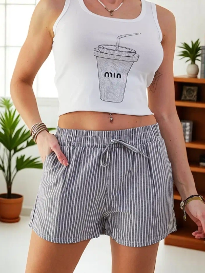 Shorts en coton pour femmes Royalfashion avec une ceinture élastique et des liens à la taille