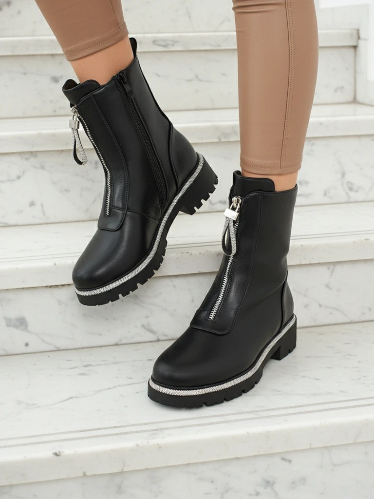 Bottines Luna Noires Élégantes en Cuir pour Femmes pour l'Automne