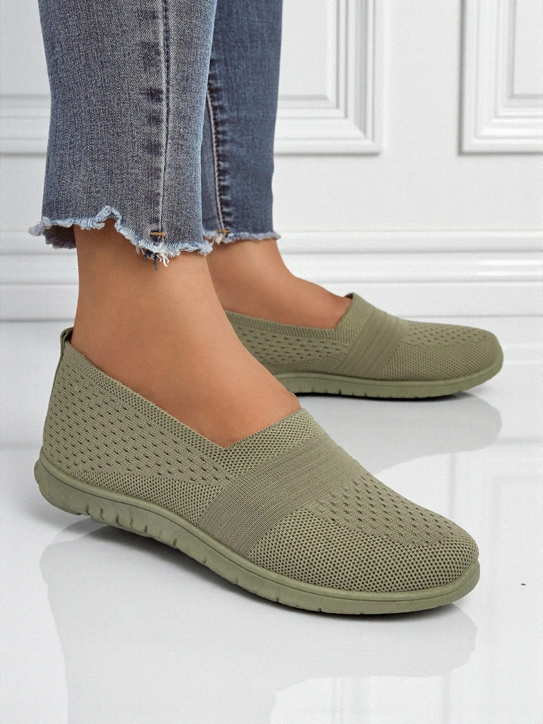 Mocassins pour femmes Gaia Verde – chaussures vertes confortables en tissu à talons plats