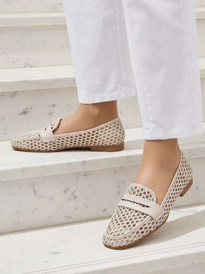 Mocassins beiges Royalfashion Primavera Aelia en tissu avec bout en amande